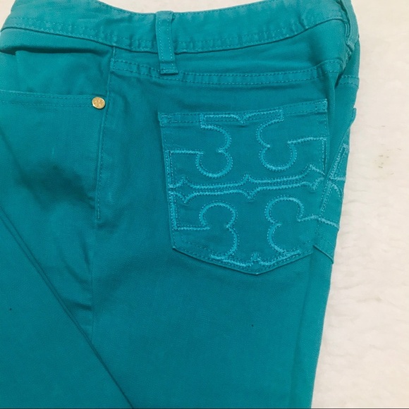 Tory Burch Women’s Cropped Slim Boot Green Denim Jeans/Pants size 26 - Picture 11 of 13